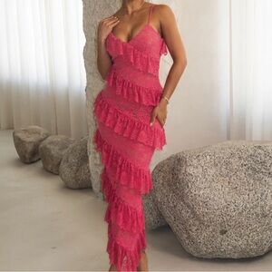 JLUXLABEL Feeling of forever ruffle maxi dress in fuchsia
